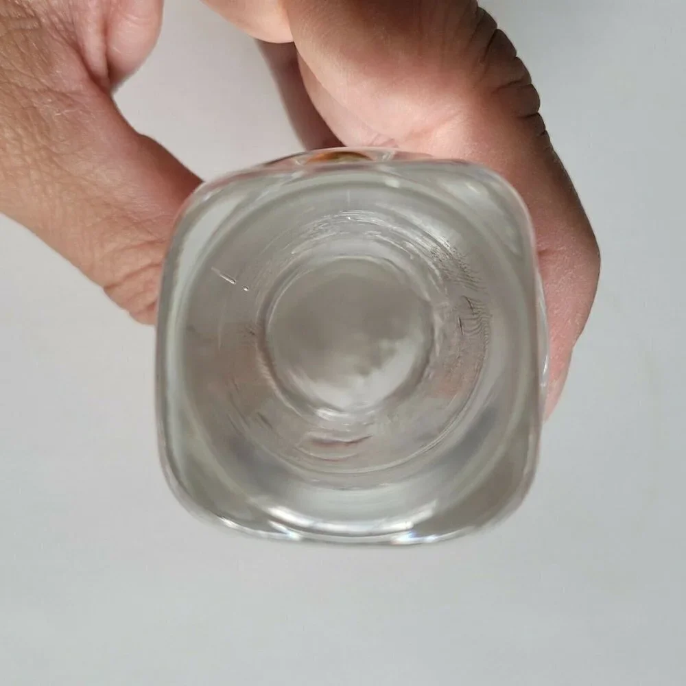 Vtg MCM Glass Decanter Stopper Bottle Topper Clear Gold Button Detail 4.25